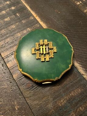 Vintage KIGU of London Jade & Gold Toned Powder Compact with Filter and Mirror